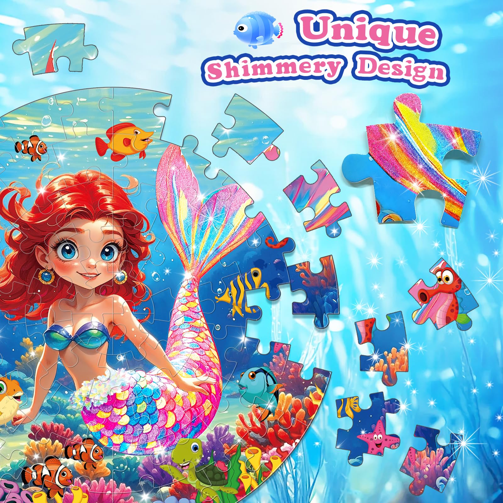 Amazon.com: 72 Pieces Shimmery Jumbo Mermaid Floor Puzzle for